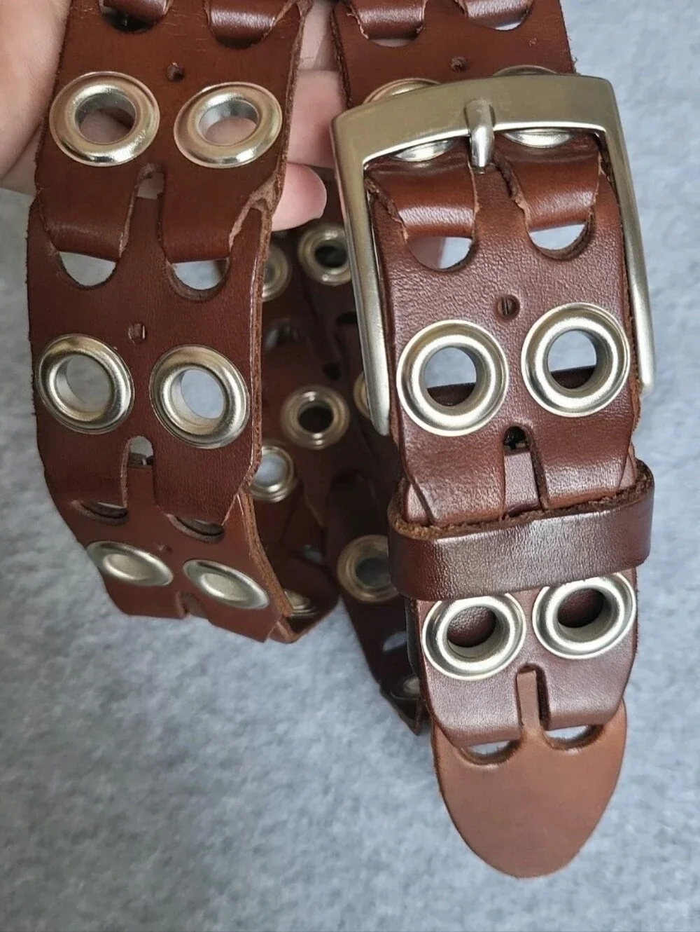 Italian Belt 38 Brown Leather Eyelets Grommets Rock Punk Grunge Streetwear Italy
